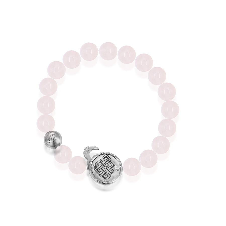 「Three Charms」 Sundial &Lotus&The endless love knot Rose Quartz beaded bracelet