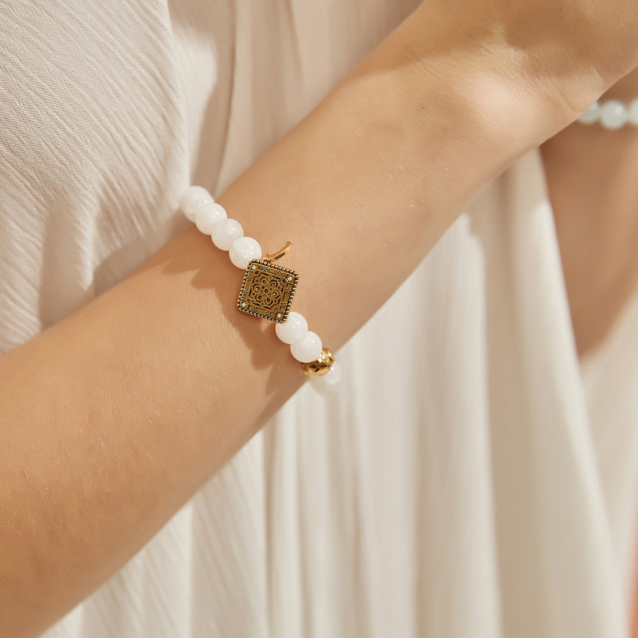 「Three Charms」 Sundial &Lotus&The endless love knot Moonstone beaded bracelet