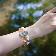 「Three Charms」 Sundial &Lotus& The endless love knot Citrine beaded bracelet