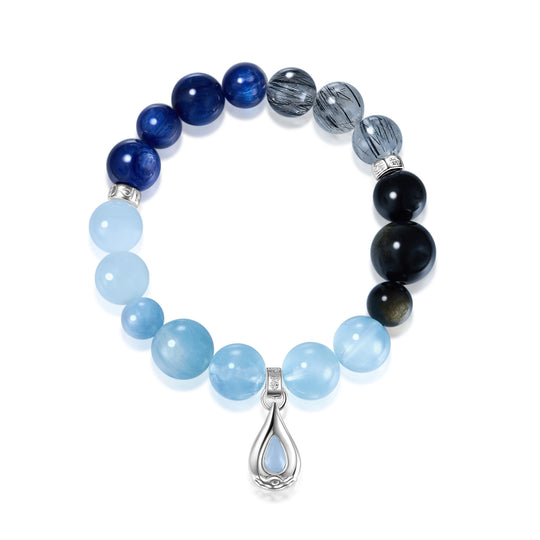 Five Elements「Water」 Solid 925 Sterling Silver, 18K Gold/White Gold Plated Aquamarine Waterdrop Pendant Crystal Bracelet