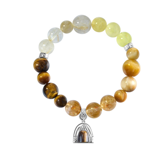 Five Elements「Earth」Solid 925 Sterling Silver, 18K Gold/White Gold Plated Tiger Eye Earth Mountain Pendant Crystal Bracelet