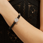「Three Charms」 Sundial &Lotus&The endless love knot Black Agate beaded bracelet