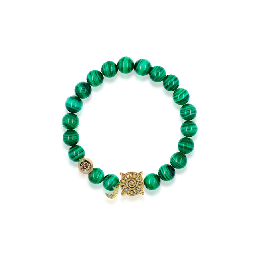 「Three Charms」 Sundial &Lotus&The endless love knot Malachite beaded bracelet