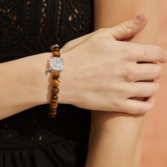 「Three Charms」 Sundial &Lotus&The endless love knot Yellow Tiger's Eye beaded bracelet
