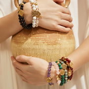 「Three Charms」 Sundial &Lotus&The endless love knot Red Agate beaded bracelet