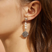 「Three Charms」Solar Meridian the Sun pearl tassel drop earrings