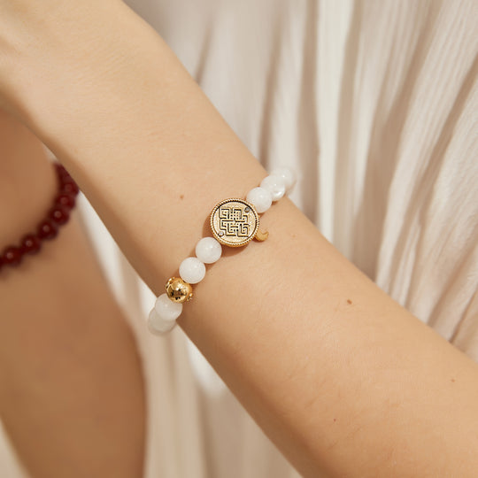 「Three Charms」 Sundial &Lotus&The endless love knot Moonstone beaded bracelet