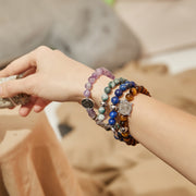 「Three Charms」 Sundial &Lotus&The endless love knot Yellow Tiger's Eye beaded bracelet