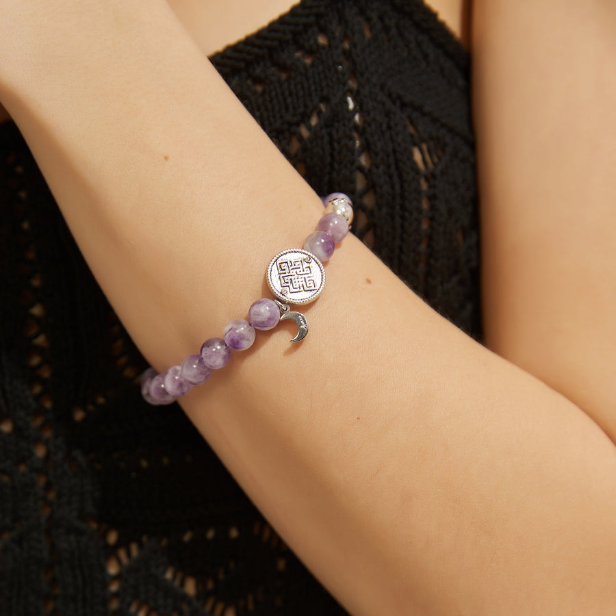「Three Charms」 Sundial &Lotus&The endless love knot Amethyst beaded bracelet