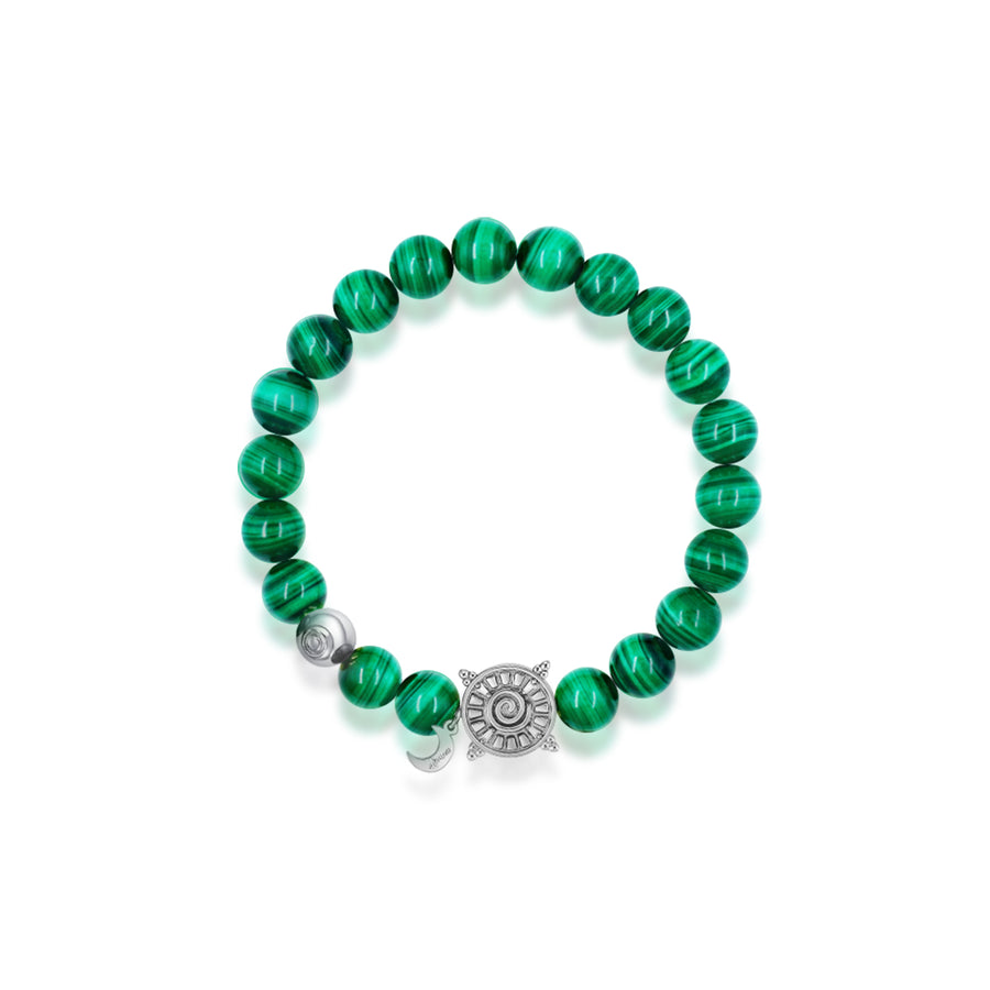 「Three Charms」 Sundial &Lotus&The endless love knot Malachite beaded bracelet
