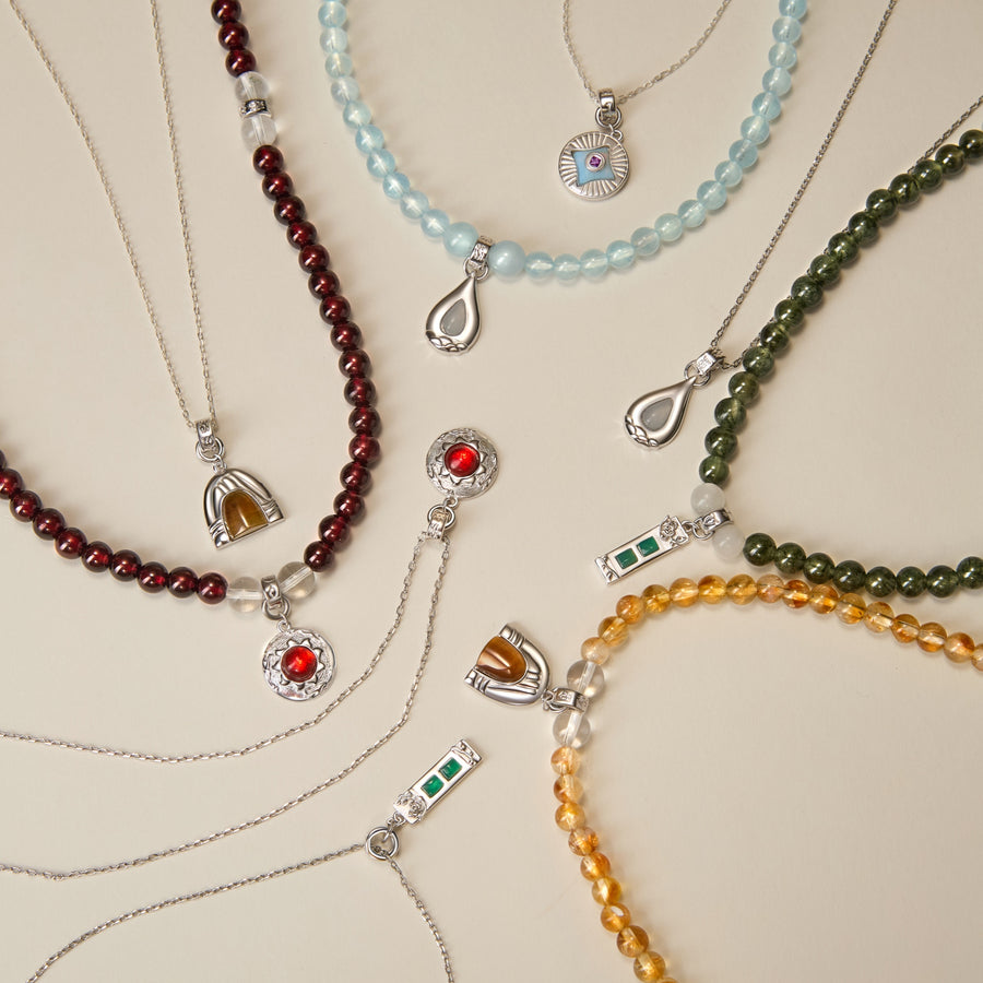 Five Elements Solid 925 Sterling Silver, 18K Gold/White Gold Plated Pendant Gemstone Necklace