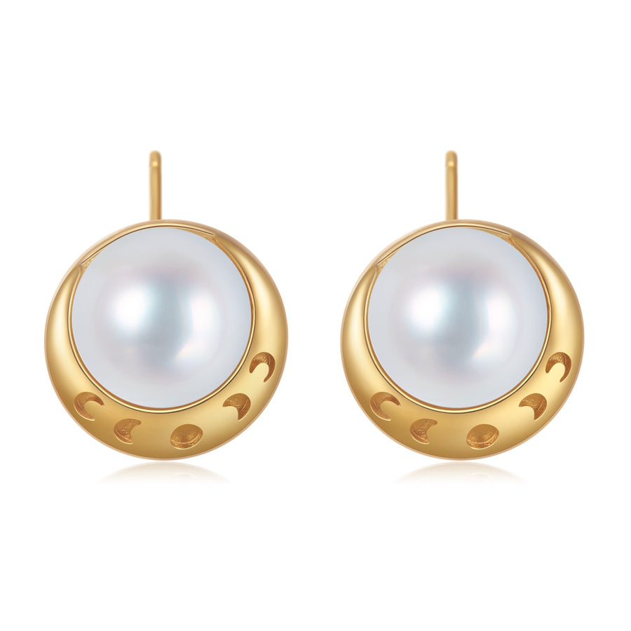 Moonlit Grace / Lunar Phase& Moon Minimalist Pearl Stud Earrings