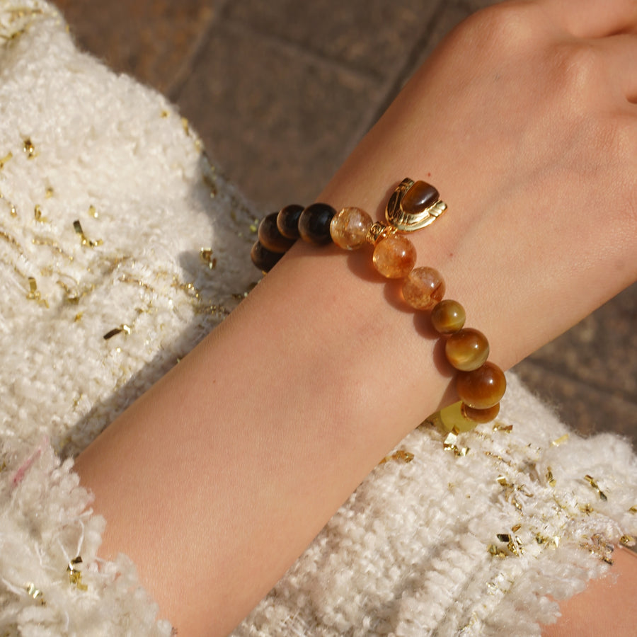 Five Elements「Earth」Solid 925 Sterling Silver, 18K Gold/White Gold Plated Tiger Eye Earth Mountain Pendant Crystal Bracelet
