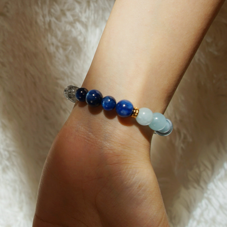 Five Elements「Water」 Solid 925 Sterling Silver, 18K Gold/White Gold Plated Aquamarine Waterdrop Pendant Crystal Bracelet