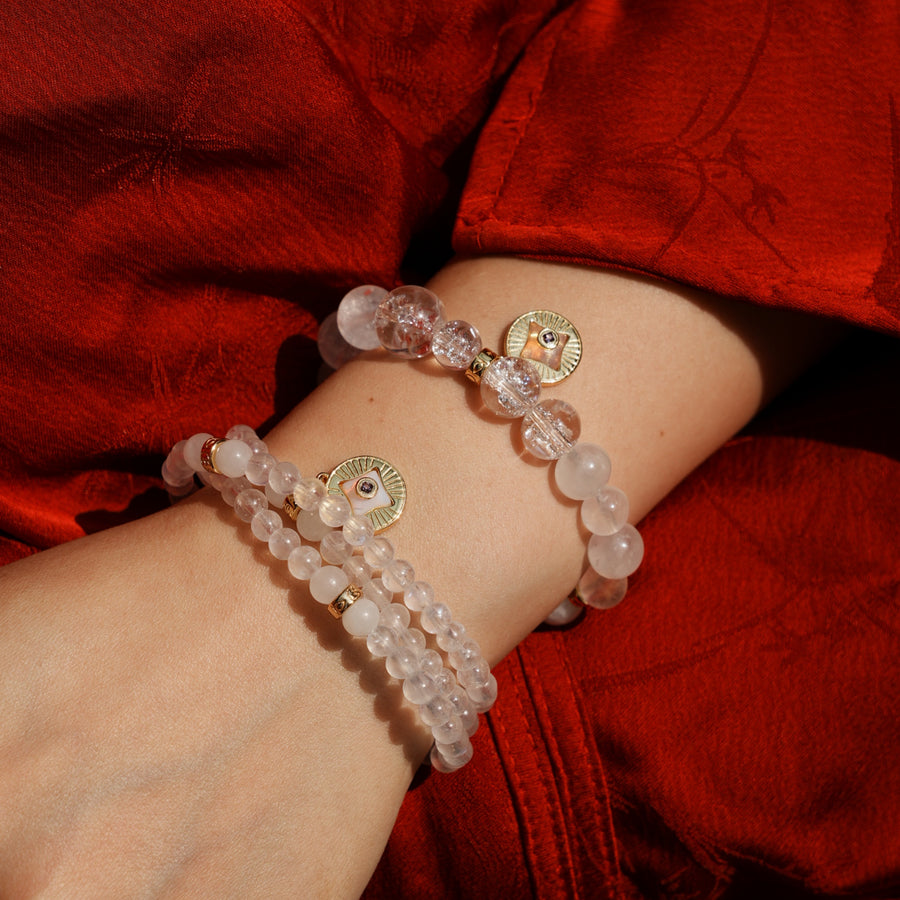 Five Elements「Metal」Solid 925 Sterling Silver, 18K Gold/White Gold Plated Moonstone Aura Pendant Crystal Gemstone Beads Bracelet