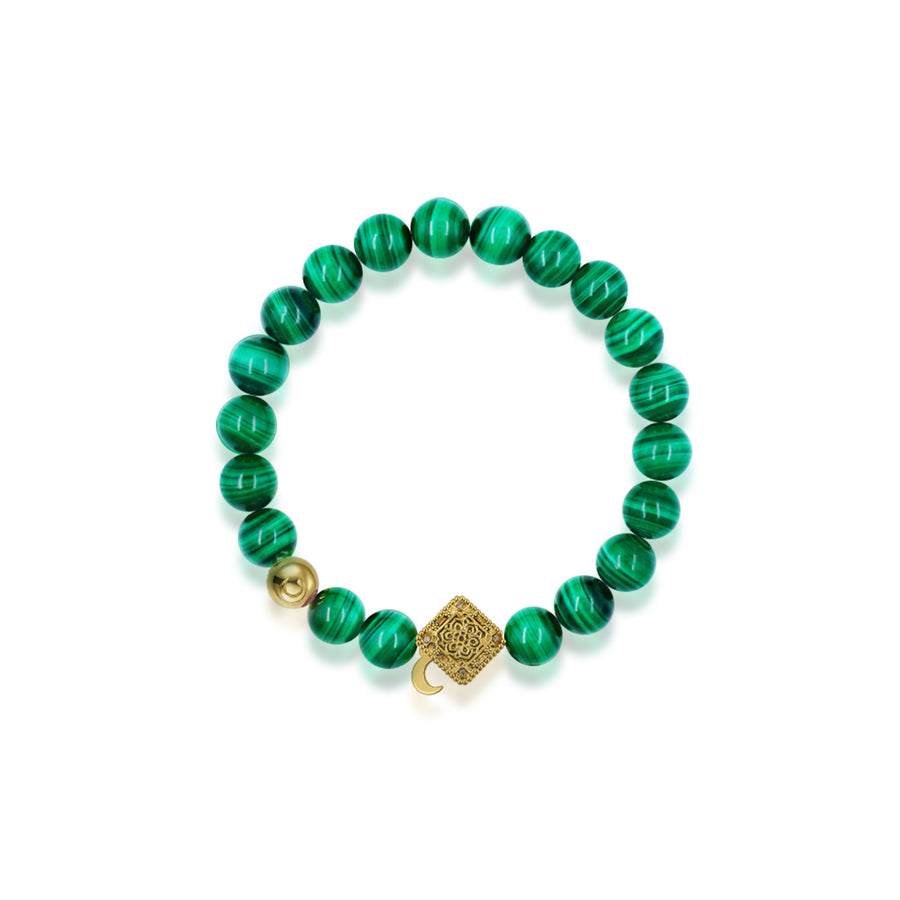 「Three Charms」 Sundial &Lotus&The endless love knot Malachite beaded bracelet