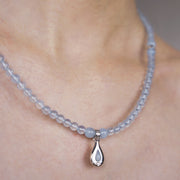 Five Elements「Water」Solid 925 Sterling Silver, 18K Gold/White Gold Plated Aquamarine Waterdrop Pendant 3 Layered Crystal Bracelet & Necklace