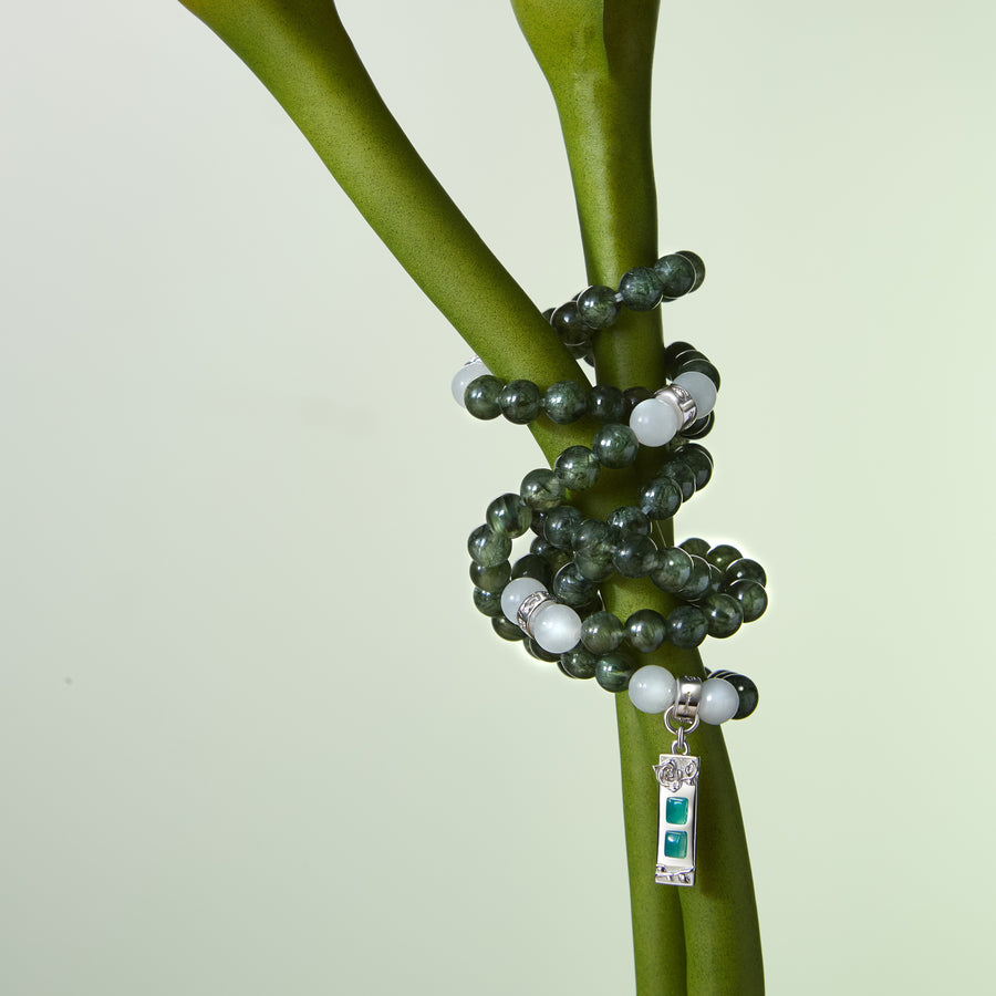 Five Elements「Wood」Solid 925 Sterling Silver, 18K Gold/White Gold Plated Green Color Healing Emerald Life Tree with Flower Pendant 3 Layered Crystal Bracelet & Necklace