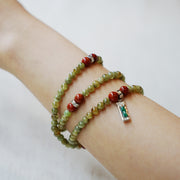 Five Elements「Wood」Solid 925 Sterling Silver, 18K Gold/White Gold Plated Green Color Healing Emerald Life Tree with Flower Pendant 3 Layered Crystal Bracelet & Necklace