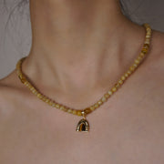 Five Elements「Earth」Solid 925 Sterling Silver, 18K Gold/White Gold Plated Yellow Color Healing Tiger Eye Earth Moutain Pendant  3 Layered Crystal Bracelet & Necklace