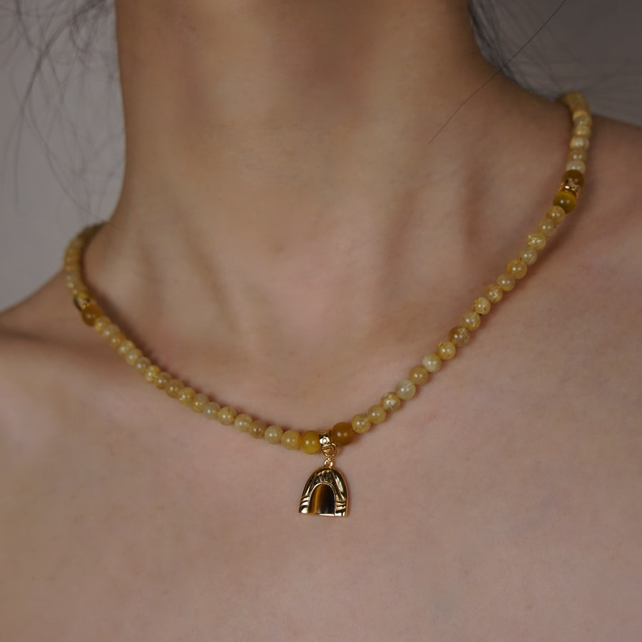 Five Elements「Earth」Solid 925 Sterling Silver, 18K Gold/White Gold Plated Yellow Color Healing Tiger Eye Earth Moutain Pendant  3 Layered Crystal Bracelet & Necklace