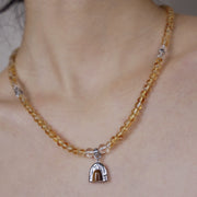 Five Elements「Earth」Solid 925 Sterling Silver, 18K Gold/White Gold Plated Yellow Color Healing Tiger Eye Earth Moutain Pendant  3 Layered Crystal Bracelet & Necklace