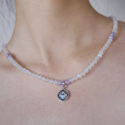 Five Elements「Metal」Solid 925 Sterling Silver, 18K Gold/White Gold Plated White Color Healing Moonstone Aura Pendant 3 Layered Crystal Bracelet & Necklace
