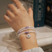 Five Elements「Metal」Solid 925 Sterling Silver, 18K Gold/White Gold Plated White Color Healing Moonstone Aura Pendant 3 Layered Crystal Bracelet & Necklace