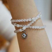 Five Elements「Metal」Solid 925 Sterling Silver, 18K Gold/White Gold Plated White Color Healing Moonstone Aura Pendant 3 Layered Crystal Bracelet & Necklace