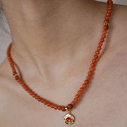 Five Elements「Fire」Solid 925 Sterling Silver, 18K Gold/White Gold Plated Red Color Healing Garnet the Sun Firebird Pendant  3 Layered Crystal Bracelet & Necklace