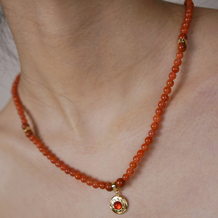 Five Elements「Fire」Solid 925 Sterling Silver, 18K Gold/White Gold Plated Red Color Healing Garnet the Sun Firebird Pendant  3 Layered Crystal Bracelet & Necklace