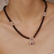 Five Elements「Fire」Solid 925 Sterling Silver, 18K Gold/White Gold Plated Red Color Healing Garnet the Sun Firebird Pendant  3 Layered Crystal Bracelet & Necklace