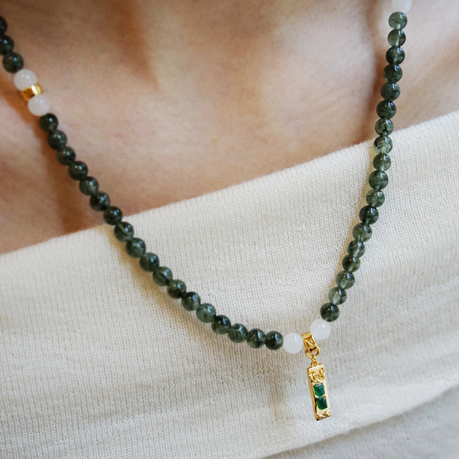 Five Elements「Wood」Solid 925 Sterling Silver, 18K Gold/White Gold Plated Green Color Healing Emerald Life Tree with Flower Pendant 3 Layered Crystal Bracelet & Necklace