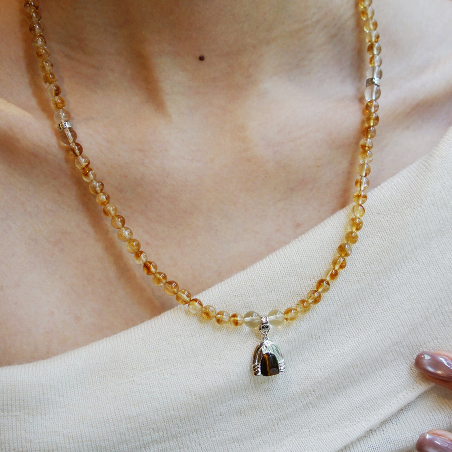 Five Elements「Earth」Solid 925 Sterling Silver, 18K Gold/White Gold Plated Yellow Color Healing Tiger Eye Earth Moutain Pendant  3 Layered Crystal Bracelet & Necklace