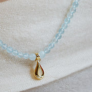 Five Elements「Water」Solid 925 Sterling Silver, 18K Gold/White Gold Plated Aquamarine Waterdrop Pendant 3 Layered Crystal Bracelet & Necklace
