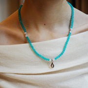 Five Elements「Water」Solid 925 Sterling Silver, 18K Gold/White Gold Plated Aquamarine Waterdrop Pendant 3 Layered Crystal Bracelet & Necklace