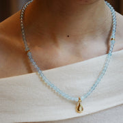 Five Elements「Water」Solid 925 Sterling Silver, 18K Gold/White Gold Plated Aquamarine Waterdrop Pendant 3 Layered Crystal Bracelet & Necklace