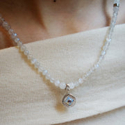 Five Elements「Metal」Solid 925 Sterling Silver, 18K Gold/White Gold Plated White Color Healing Moonstone Aura Pendant 3 Layered Crystal Bracelet & Necklace