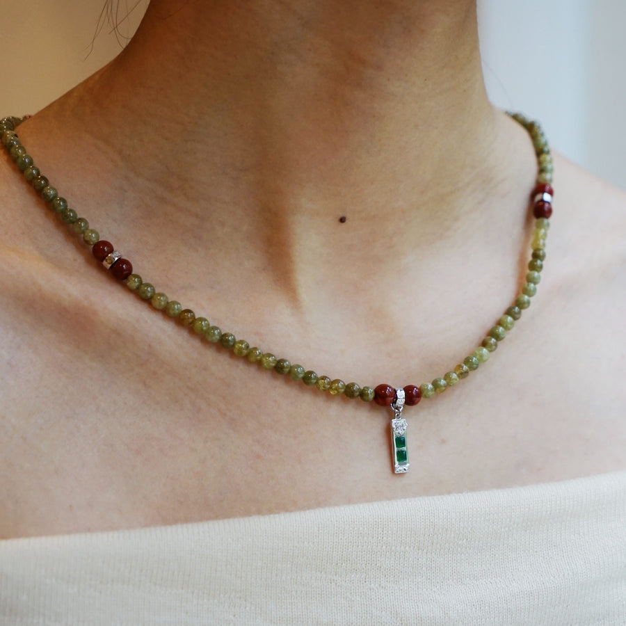 Five Elements「Wood」Solid 925 Sterling Silver, 18K Gold/White Gold Plated Green Color Healing Emerald Life Tree with Flower Pendant 3 Layered Crystal Bracelet & Necklace