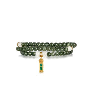 Five Elements「Wood」Solid 925 Sterling Silver, 18K Gold/White Gold Plated Green Color Healing Emerald Life Tree with Flower Pendant 3 Layered Crystal Bracelet & Necklace