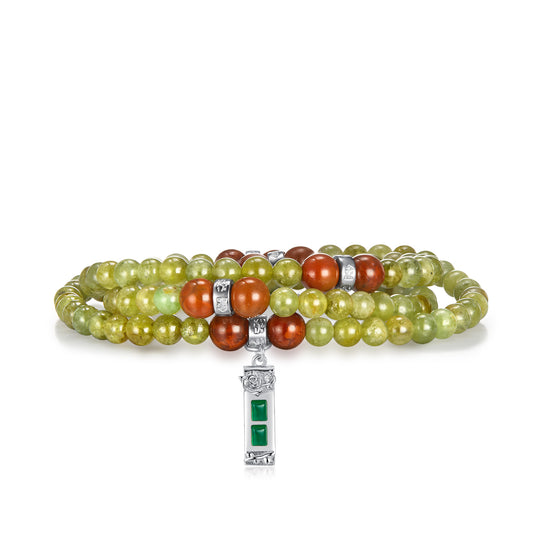 Five Elements「Wood」Solid 925 Sterling Silver, 18K Gold/White Gold Plated Green Color Healing Emerald Life Tree with Flower Pendant 3 Layered Crystal Bracelet & Necklace