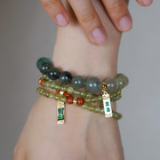 Five Elements「Wood」Solid 925 Sterling Silver, 18K Gold/White Gold Plated Green Color Healing Emerald Life Tree with Flower Pendant 3 Layered Crystal Bracelet & Necklace