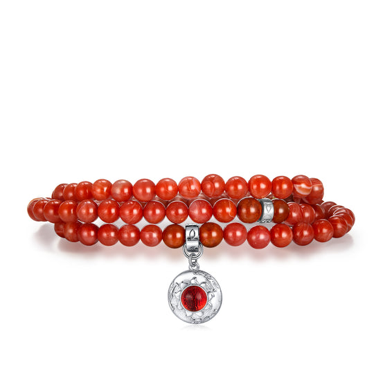 Five Elements「Fire」Solid 925 Sterling Silver, 18K Gold/White Gold Plated Red Color Healing Garnet the Sun Firebird Pendant  3 Layered Crystal Bracelet & Necklace