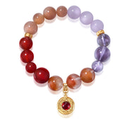 Five Elements「Fire」Solid 925 Sterling Silver, 18K Gold/White Gold Plated Garnet the Sun Firebird Pendant Crystal Bracelet