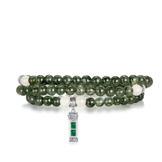 Five Elements「Wood」Solid 925 Sterling Silver, 18K Gold/White Gold Plated Green Color Healing Emerald Life Tree with Flower Pendant 3 Layered Crystal Bracelet & Necklace