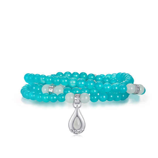 Five Elements「Water」Solid 925 Sterling Silver, 18K Gold/White Gold Plated Aquamarine Waterdrop Pendant 3 Layered Crystal Bracelet & Necklace