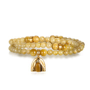 Five Elements「Earth」Solid 925 Sterling Silver, 18K Gold/White Gold Plated Yellow Color Healing Tiger Eye Earth Moutain Pendant  3 Layered Crystal Bracelet & Necklace