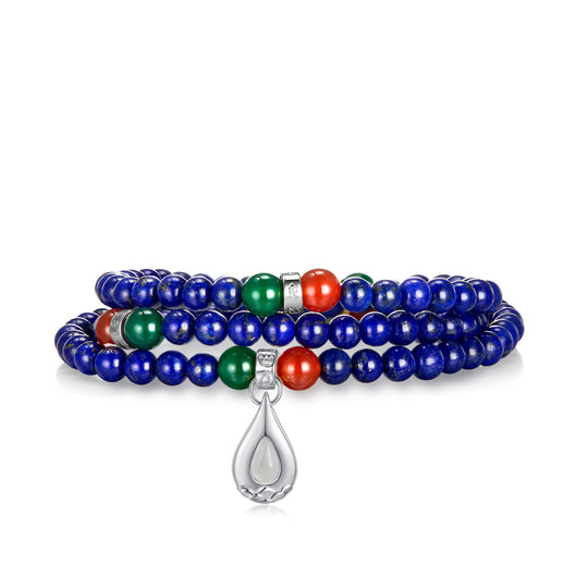 Five Elements「Water」Solid 925 Sterling Silver, 18K Gold/White Gold Plated Aquamarine Waterdrop Pendant 3 Layered Crystal Bracelet & Necklace