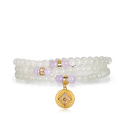 Five Elements「Metal」Solid 925 Sterling Silver, 18K Gold/White Gold Plated White Color Healing Moonstone Aura Pendant 3 Layered Crystal Bracelet & Necklace