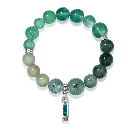 Five Elements「Wood」Solid 925 Sterling Silver, 18K Gold/White Gold Plated Emerald Life Tree with Flower Pendant Crystal Bracelet